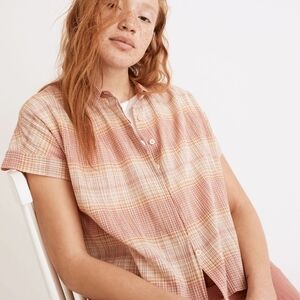 Madewell Plaid Blouse in Pink and Cream